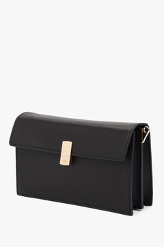 Small dark brown crossbody bag for women in genuine leather with gold hardware.