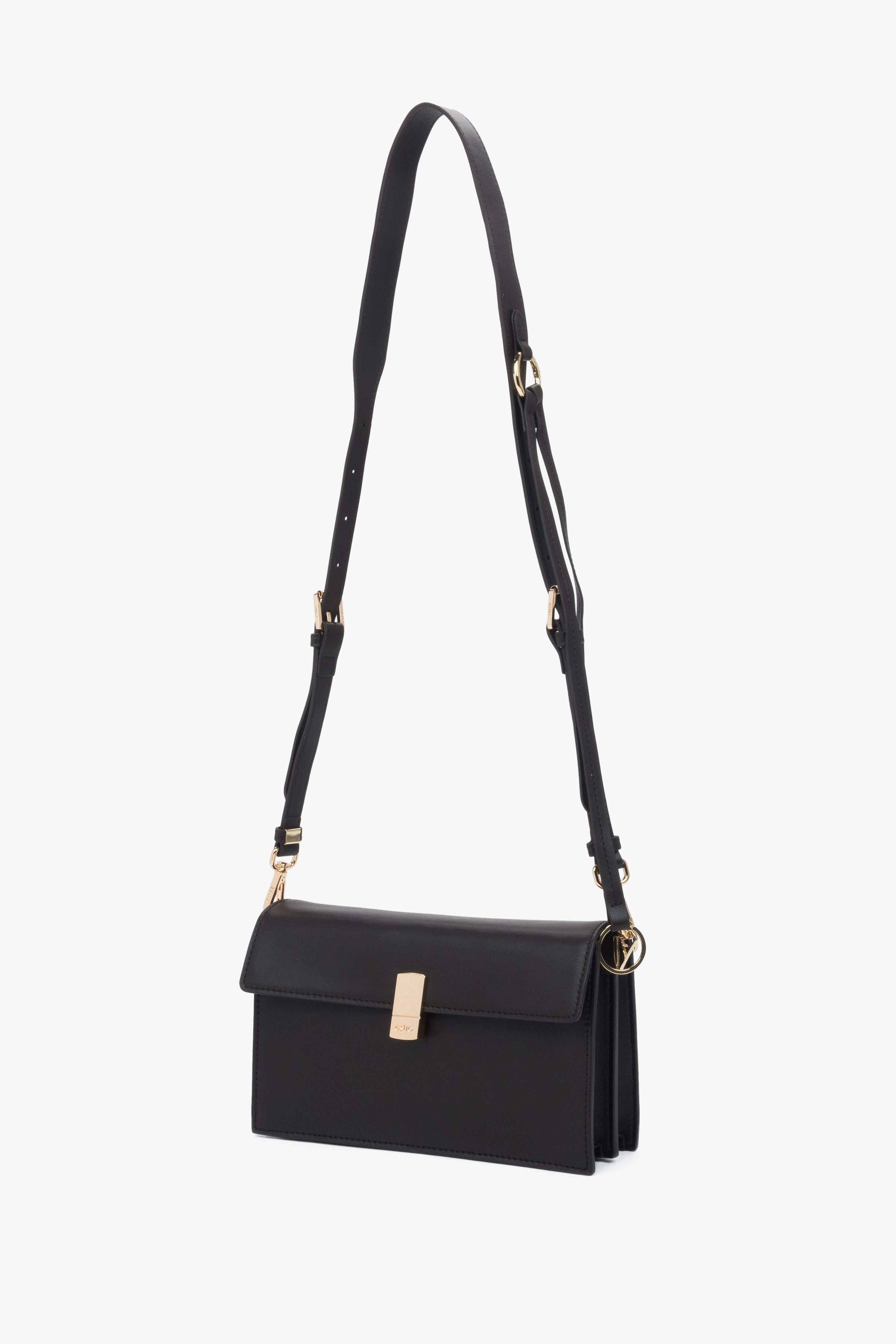 Dark brown leather crossbody bag for women with two compartments and gold hardware, Estro.