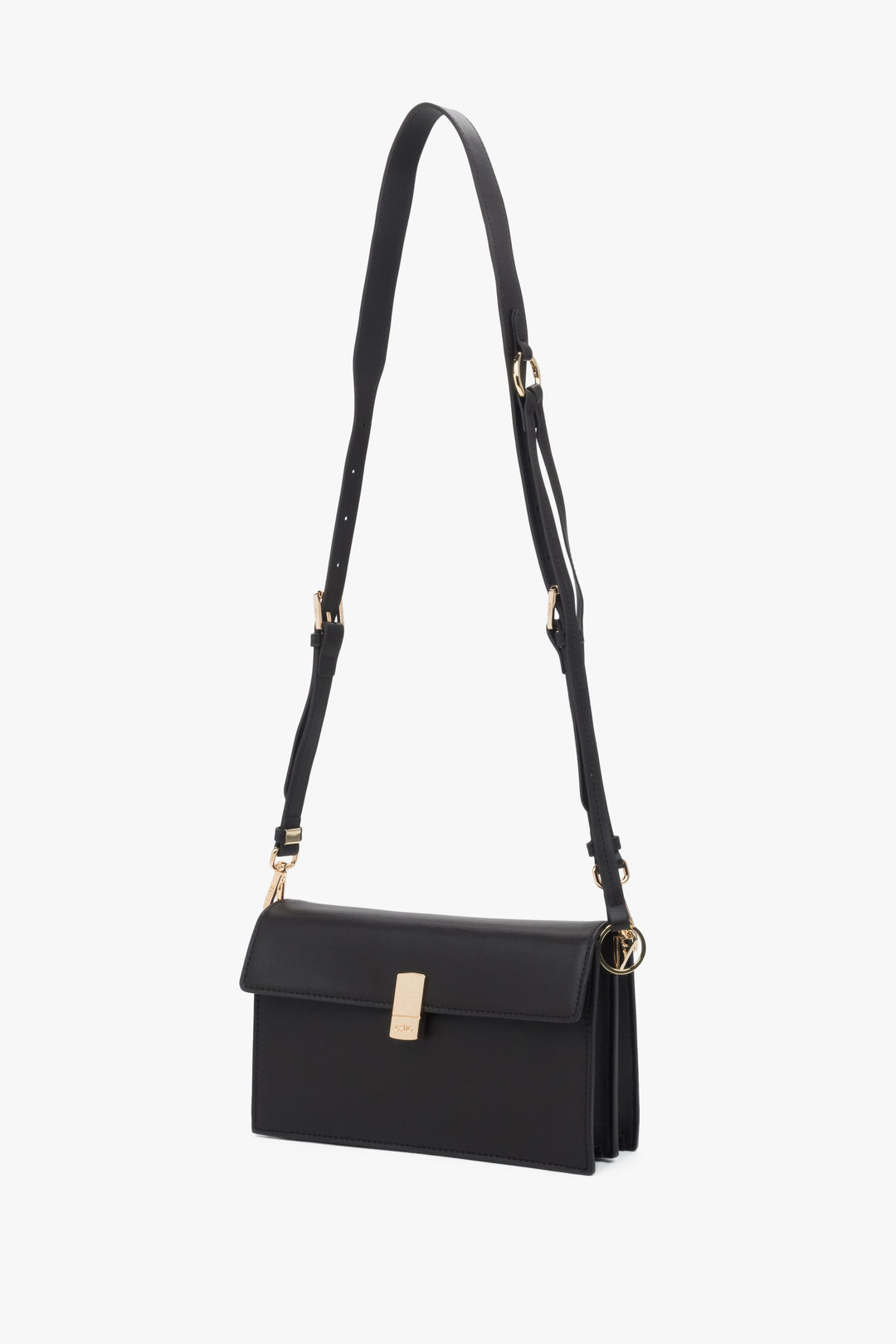 Dark brown leather crossbody bag for women with two compartments and gold hardware, Estro.