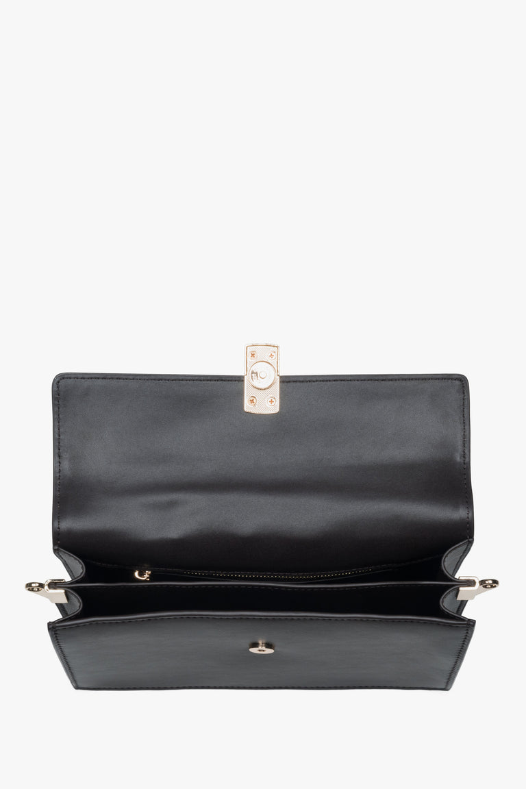 Genuine leather small dark brown crossbody bag with stylish gold details, perfect for everyday use.