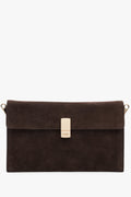 Women's Small Dark Brown Crossbody Bag in Velour with Gold Hardware Estro ER00118919.