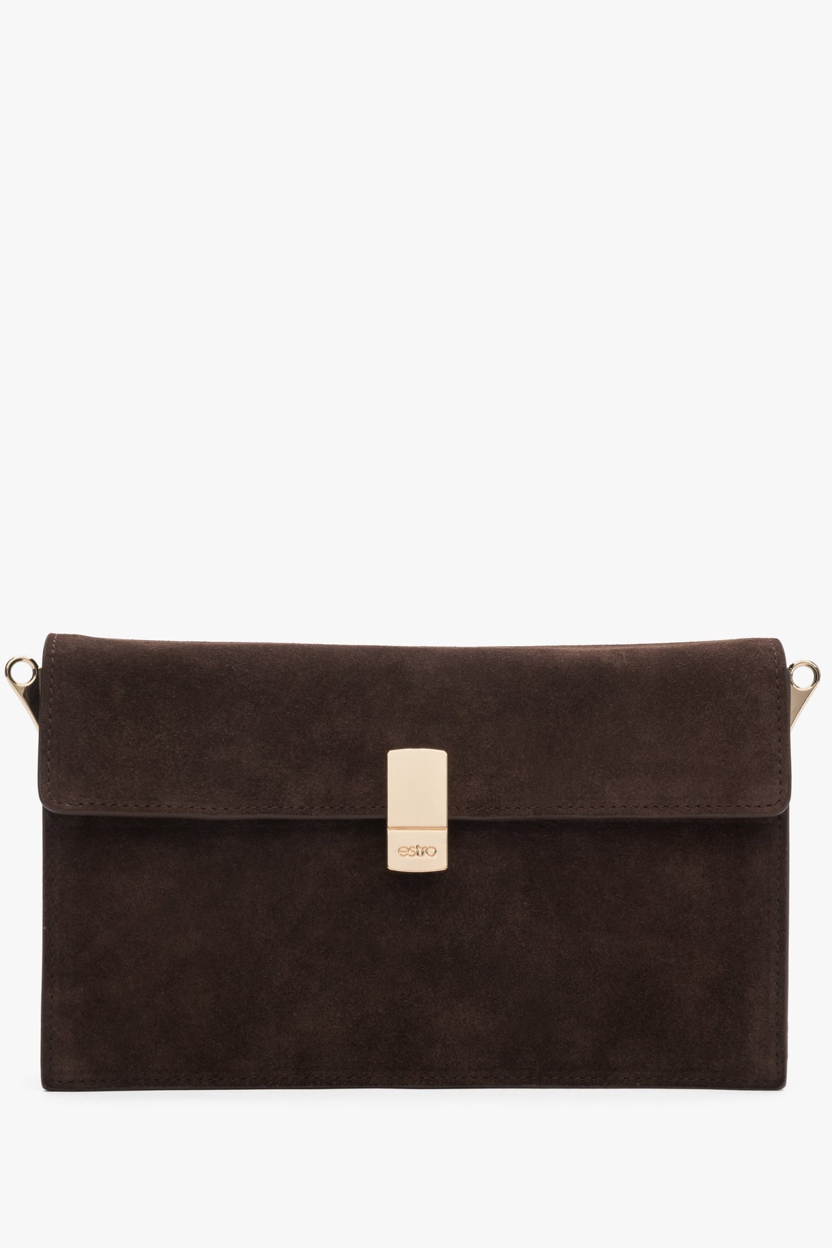 Women's Small Dark Brown Crossbody Bag in Velour with Gold Hardware Estro ER00118919.