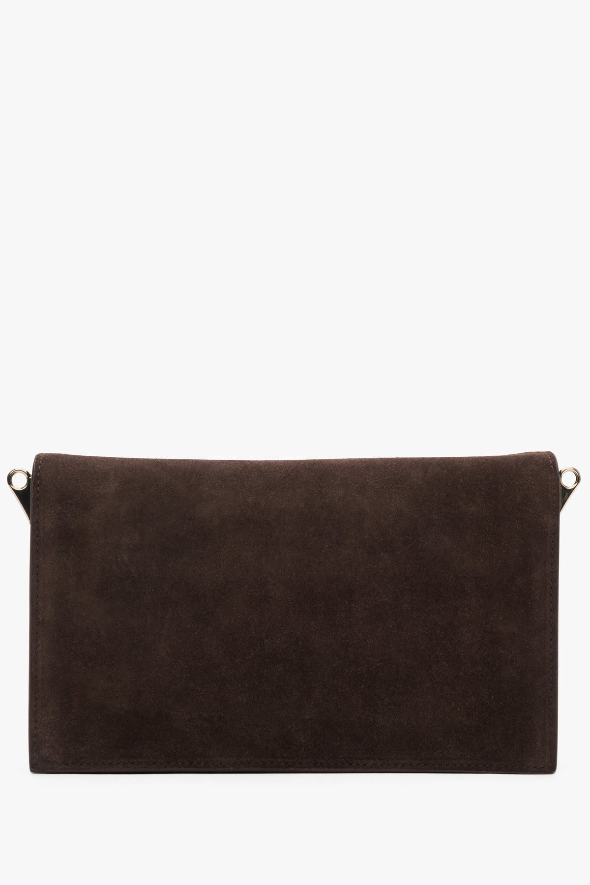 Small dark brown crossbody bag for women in genuine velour with gold hardware.