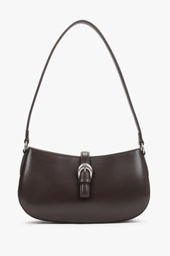 Estro - women's small dark brown genuine leather shoulder bag.