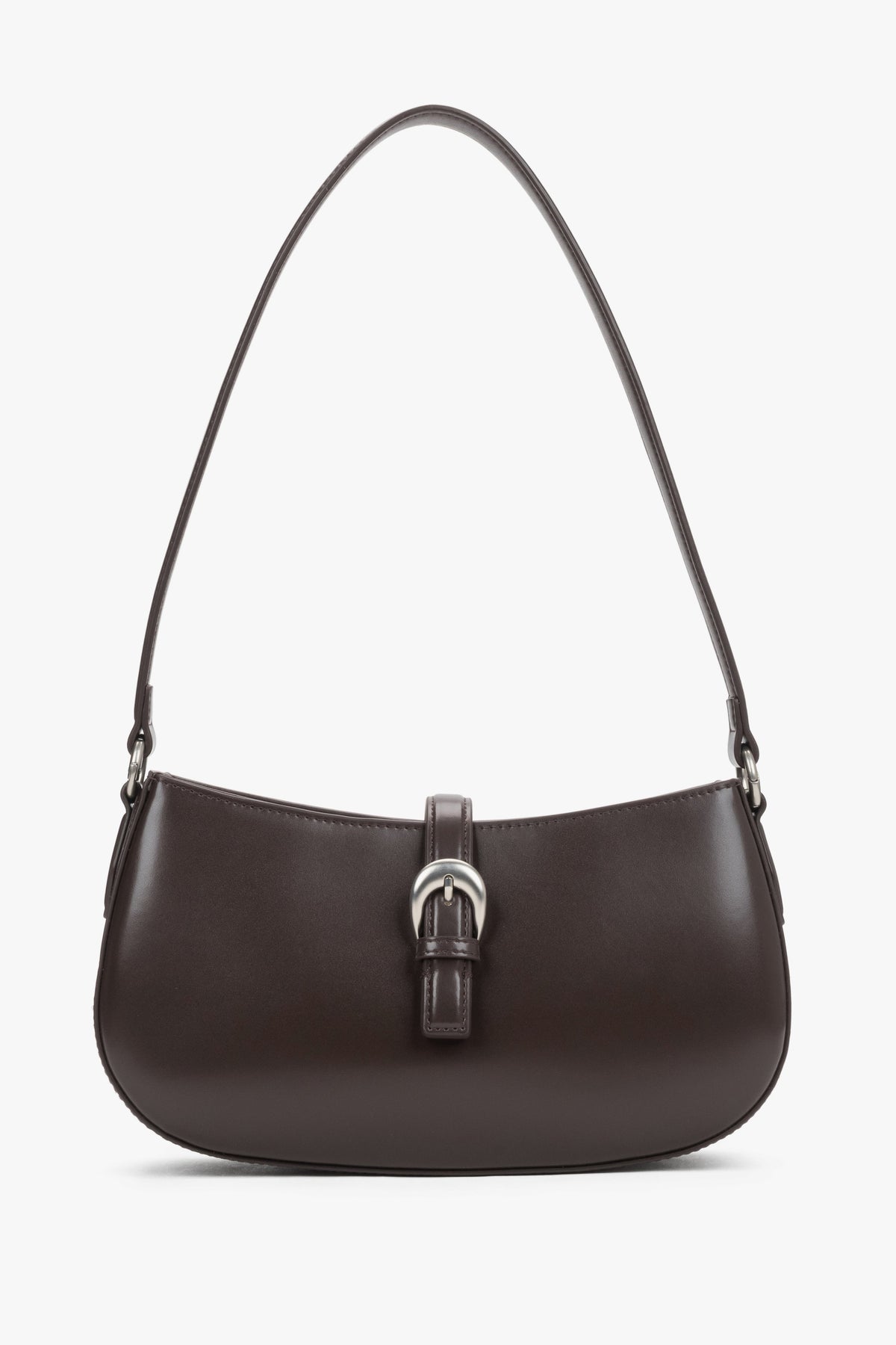 Estro - women's small dark brown genuine leather shoulder bag.