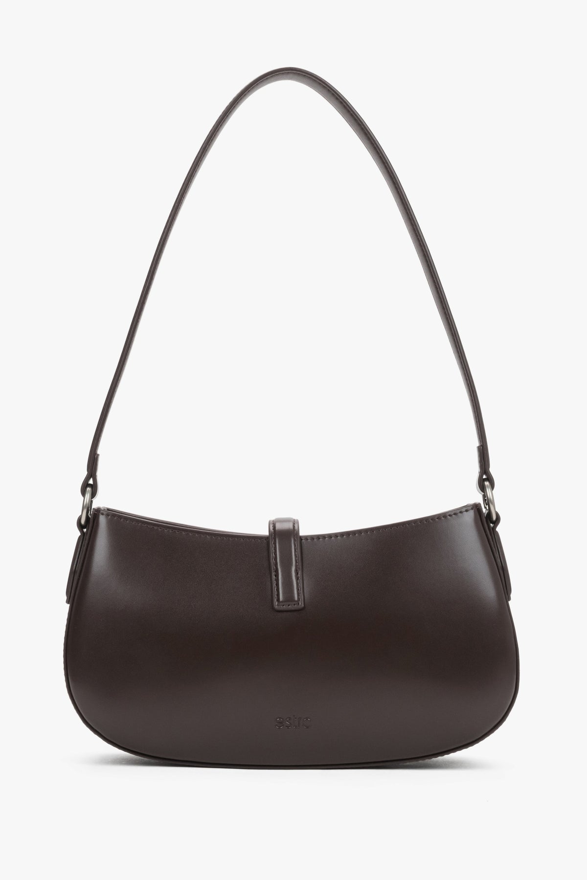 Small dark brown genuine leather women's shoulder bag, Estro.
