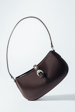 Small dark brown genuine leather women's shoulder bag, Estro.