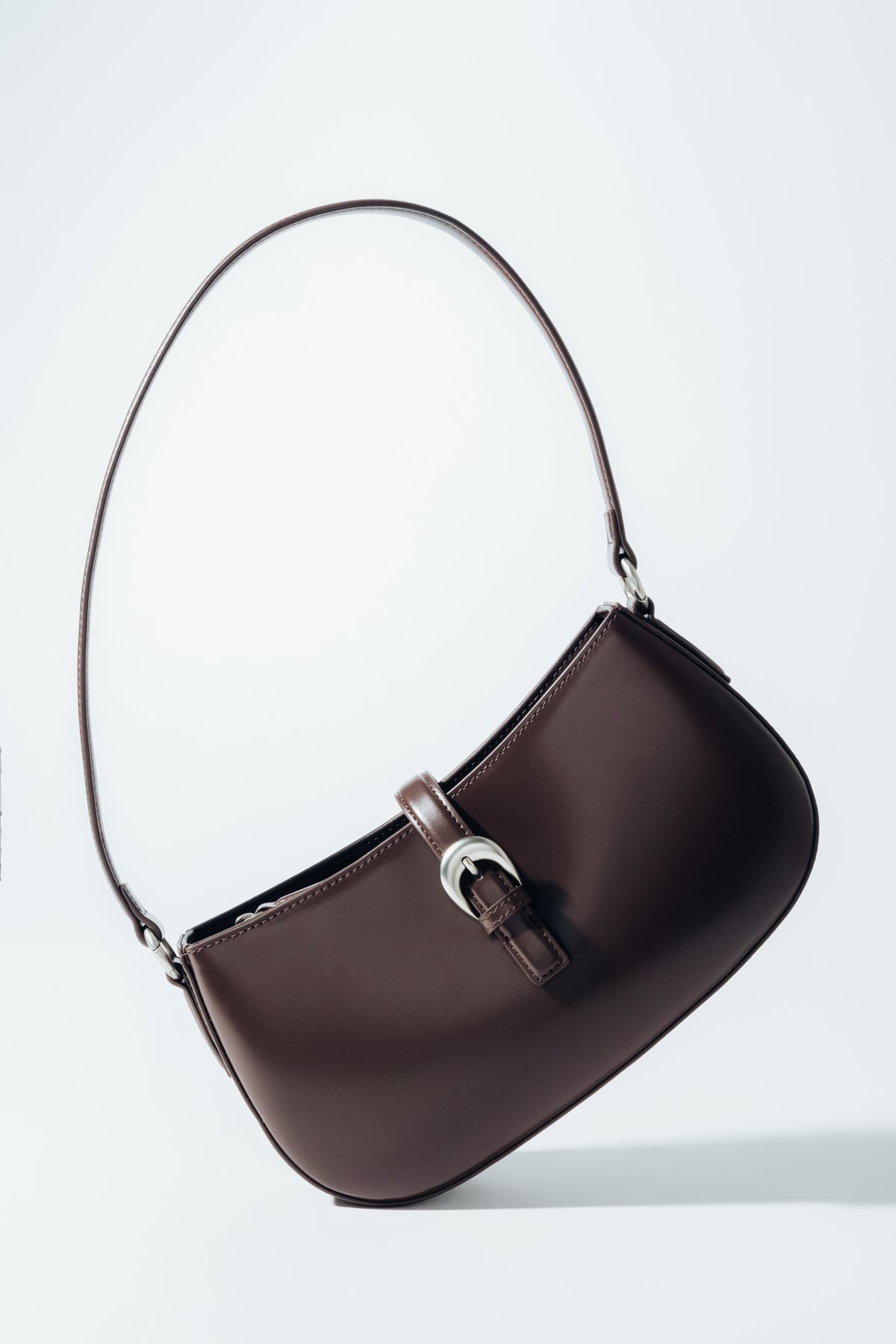Small dark brown genuine leather women's shoulder bag, Estro.