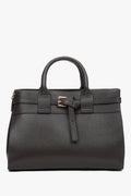 Women's Small Dark Brown Satchel Handbag made of Premium Italian Genuine Leather Estro ER00118336.