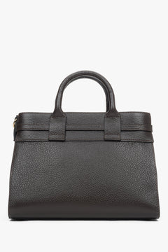 Women's small dark brown satchel handbag made of Premium Italian Genuine Leather.
