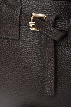 Made of Premium Italian Genuine Leather, women's small dark brown satchel handbag Estro ER00118336.