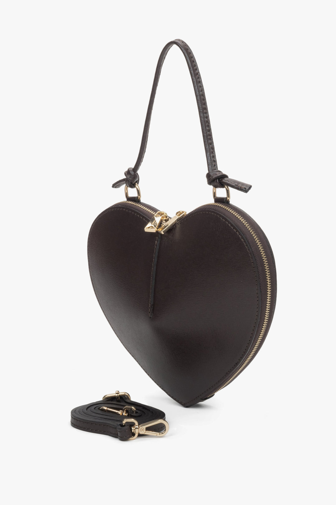 Women's small dark brown heart-shaped handbag made of genuine leather Estro ER00118339.