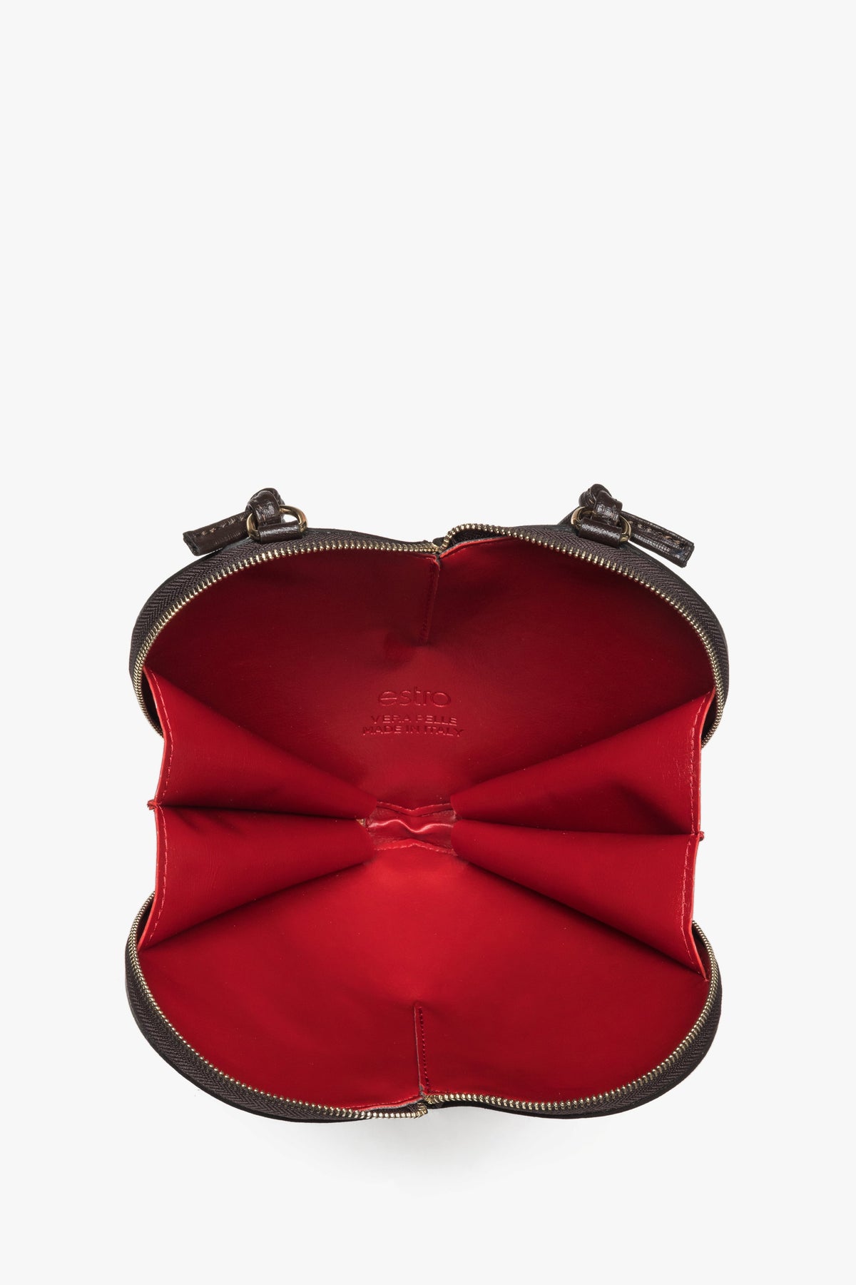 Women's heart-shaped handbag, small, dark brown, made of genuine leather, Estro ER00118339.