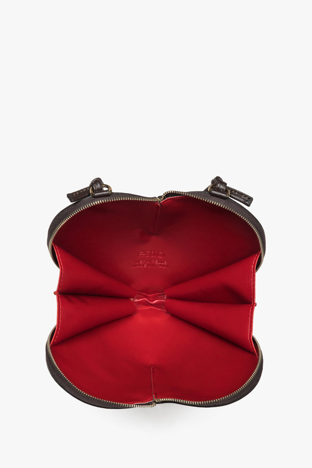 Women's heart-shaped handbag, small, dark brown, made of genuine leather, Estro ER00118339.