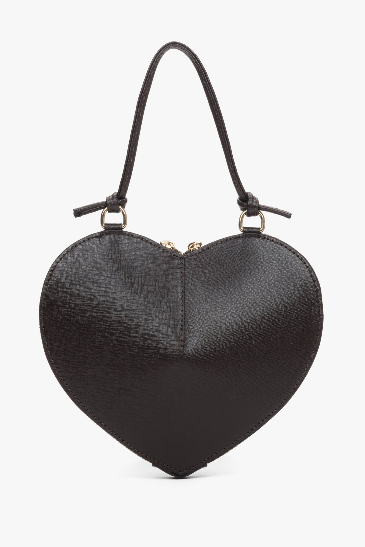 Women's dark brown heart-shaped handbag, small, made of genuine leather, Estro ER00118339.