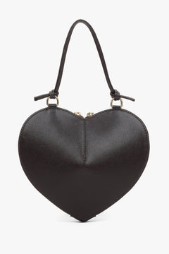Women's dark brown heart-shaped handbag, small, made of genuine leather, Estro ER00118339.