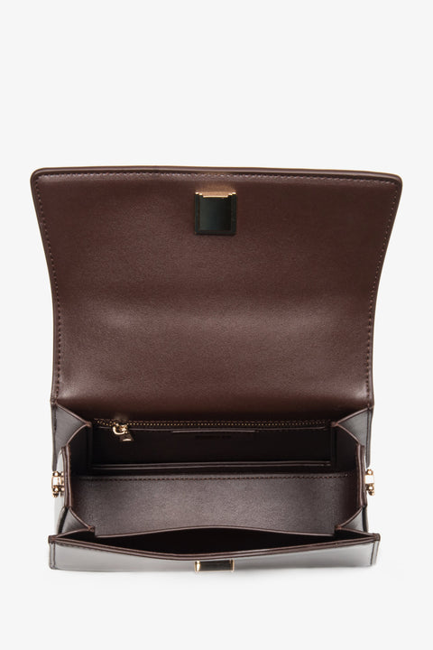 Women’s satchel handbag — small, dark brown, made of genuine leather, Estro.