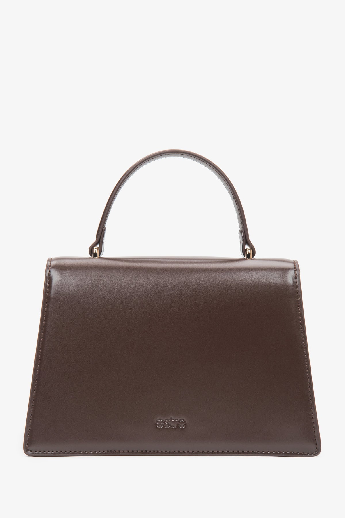 Made of genuine leather — small dark brown women’s satchel handbag by Estro.