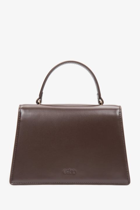 Made of genuine leather — small dark brown women’s satchel handbag by Estro.