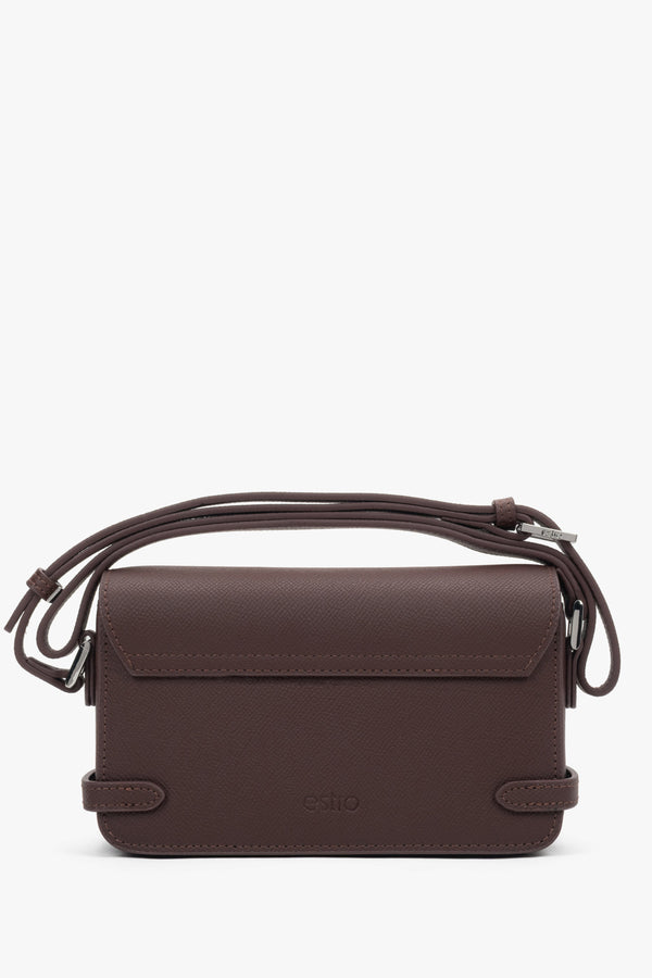 Small dark brown women’s leather shoulder bag.