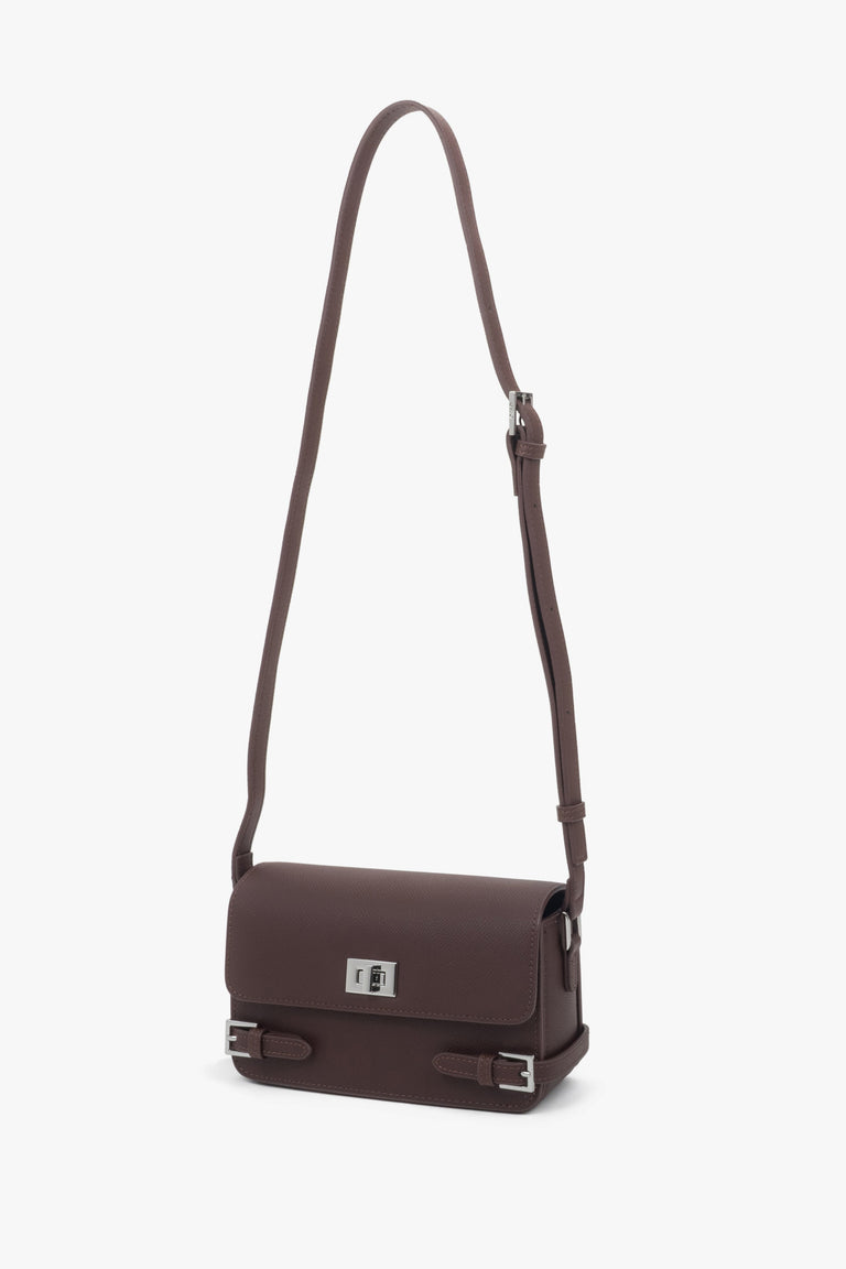 Women’s small dark brown leather shoulder bag, Estro.