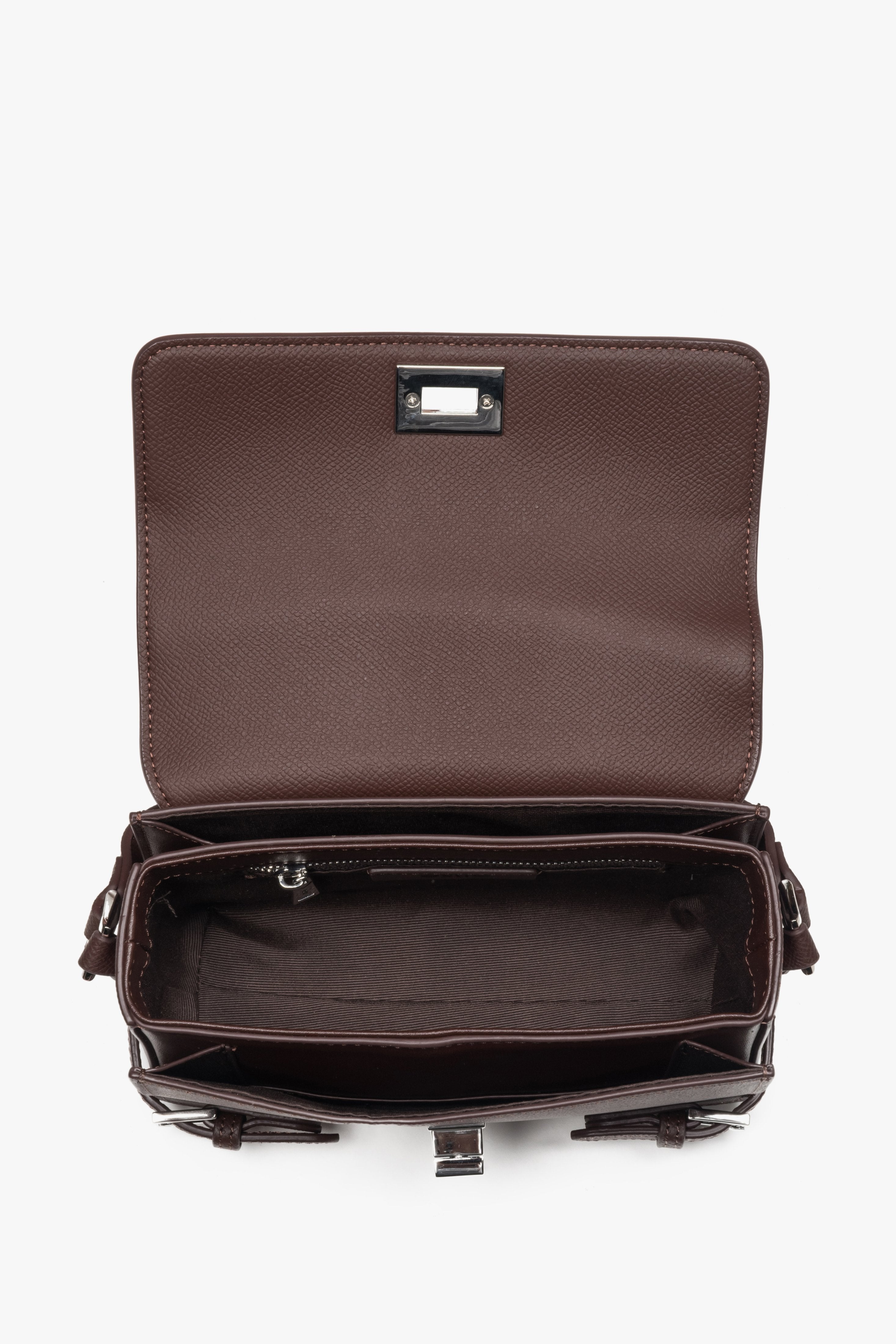 Small dark brown women’s shoulder bag made of genuine leather, Estro.