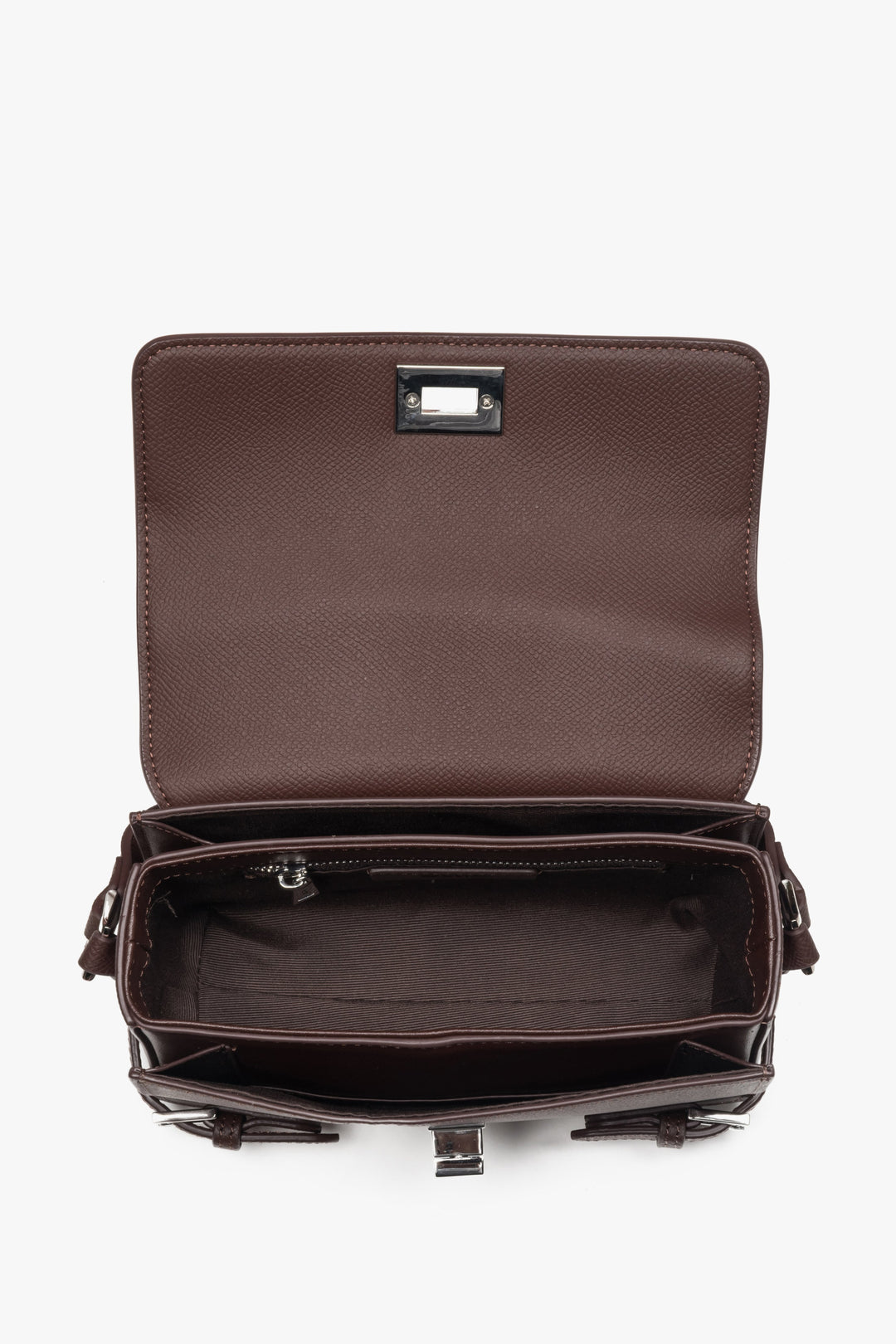 Small dark brown women’s shoulder bag made of genuine leather, Estro.