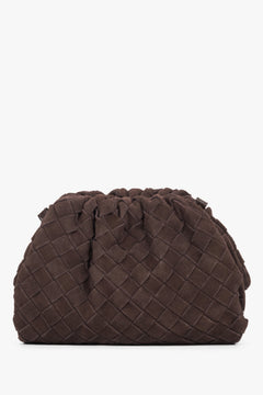 Women's Small Dark Brown Pouch Bag in Genuine Velour Estro ER00118997.