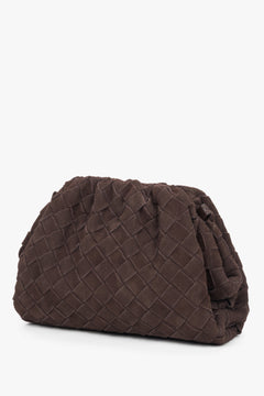 Small dark brown women's pouch bag in natural velour.
