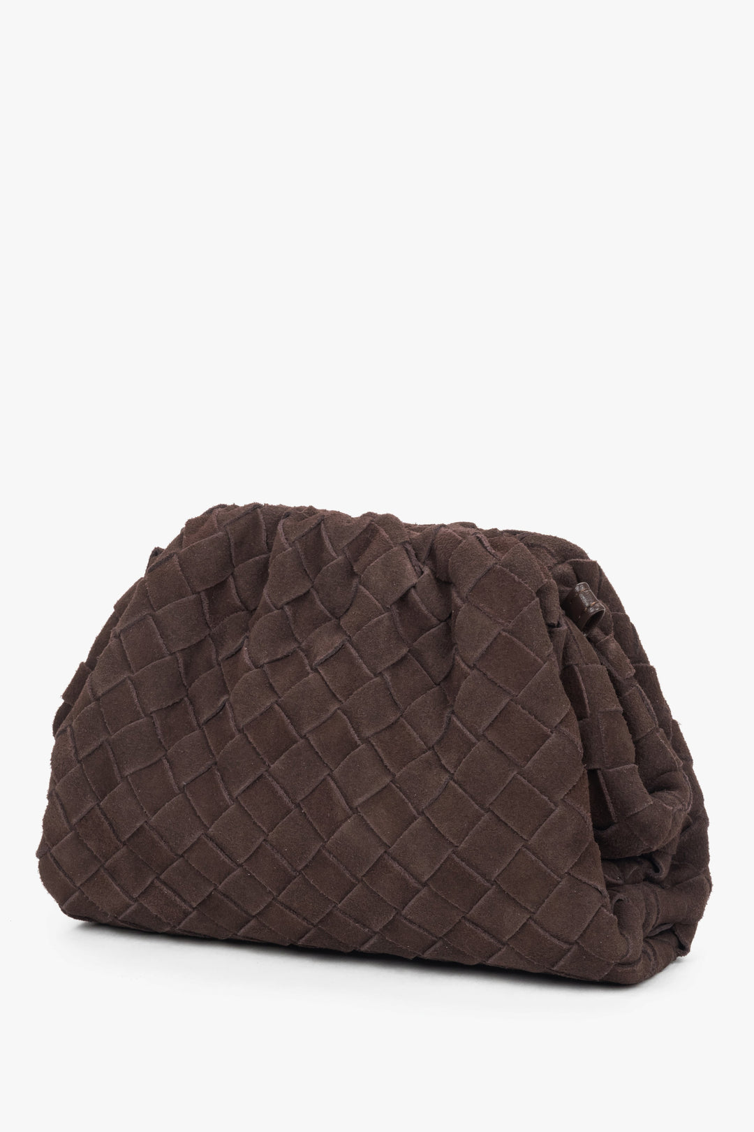 Small dark brown women's pouch bag in natural velour.