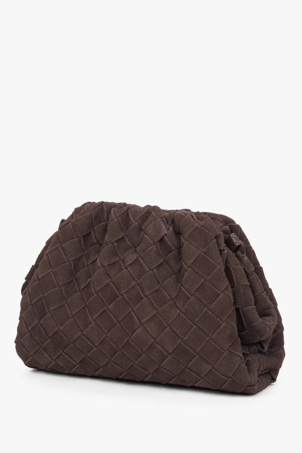 Small dark brown women's pouch bag in natural velour.