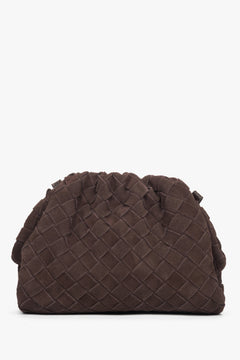 Women's small dark brown pouch bag in natural velour Estro.