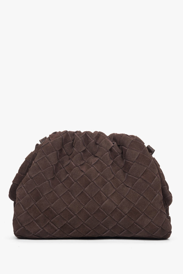Women's small dark brown pouch bag in natural velour Estro.