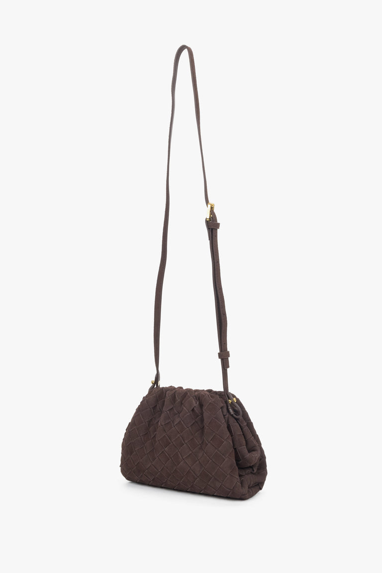 Made of natural velour, small dark brown women's pouch bag Estro.