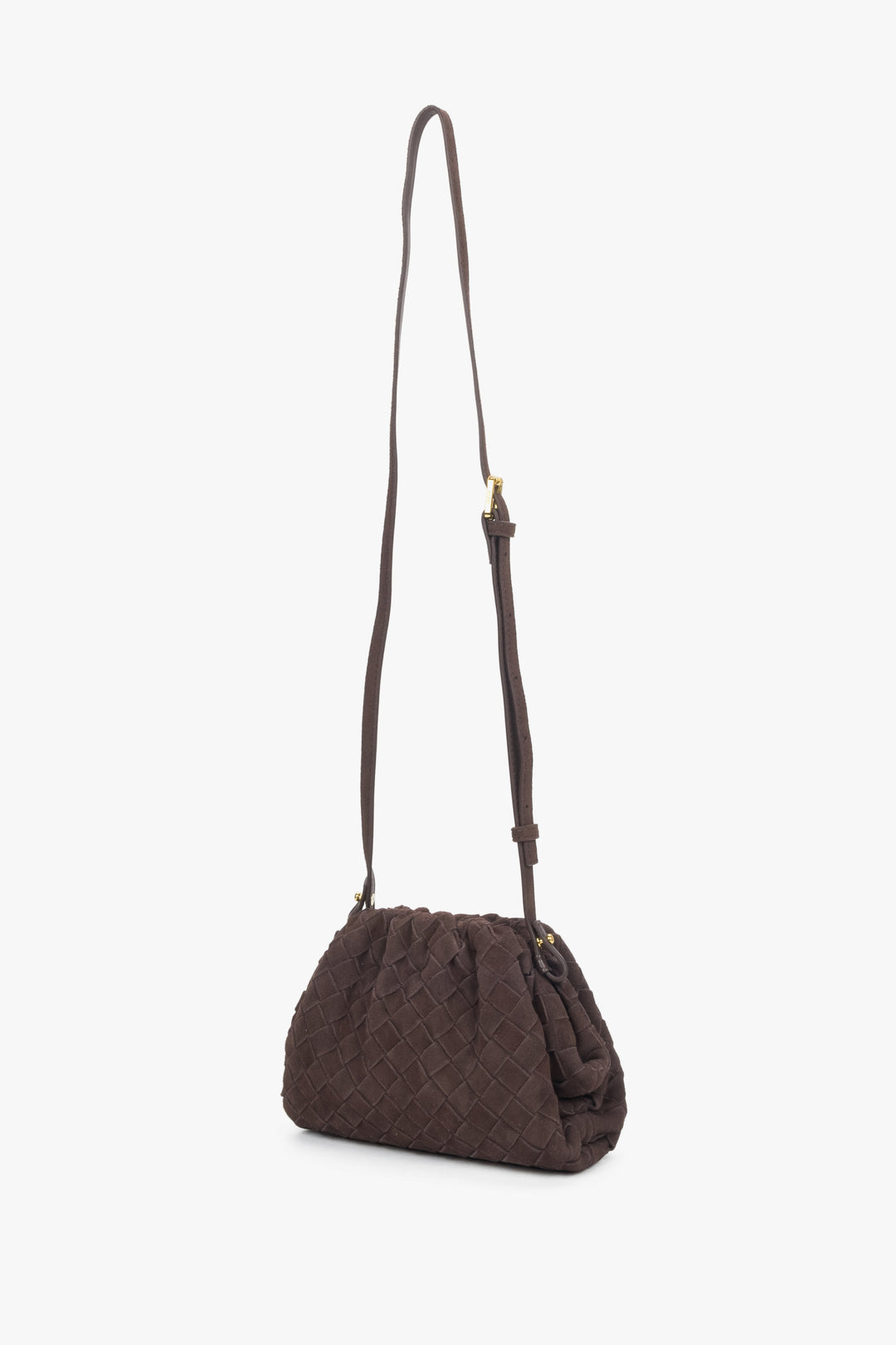 Made of natural velour, small dark brown women's pouch bag Estro.