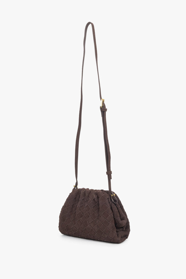 Made of natural velour, small dark brown women's pouch bag Estro.
