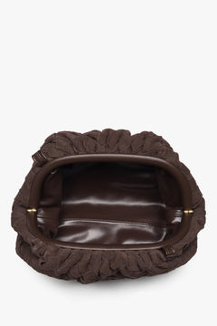 Women's pouch bag, small, dark brown, in natural velour, Estro.