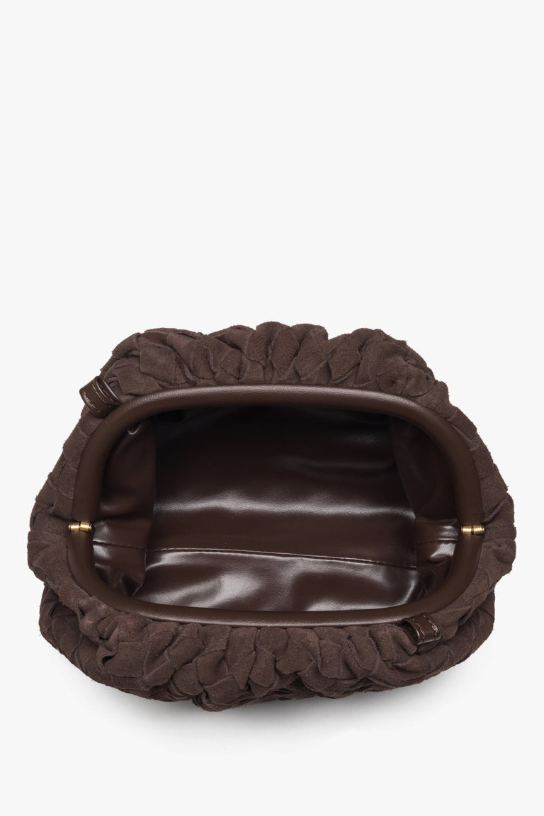 Women's pouch bag, small, dark brown, in natural velour, Estro.