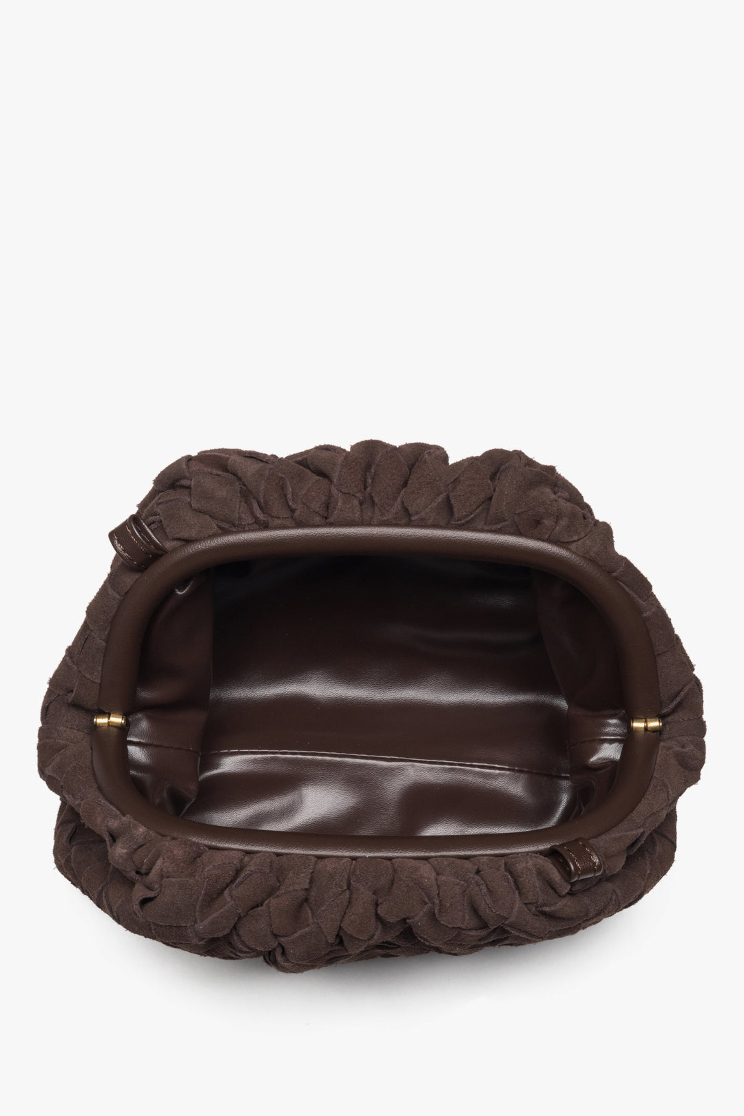 Women's pouch bag, small, dark brown, in natural velour, Estro.