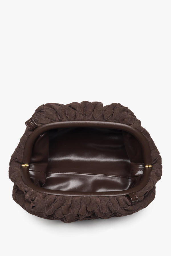 Women's pouch bag, small, dark brown, in natural velour, Estro.