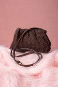 Women's Small Dark Brown Pouch Bag in Genuine Velour Estro ER00118997.