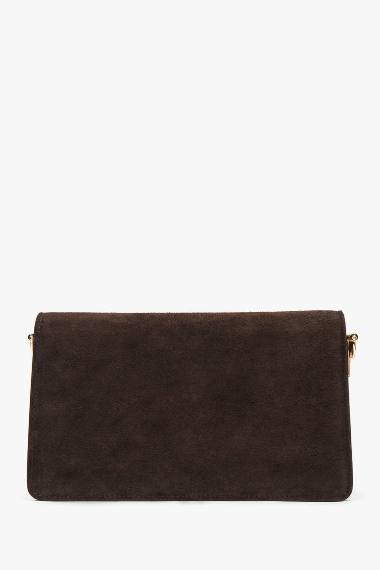 Small dark brown women’s shoulder bag made of genuine velour.