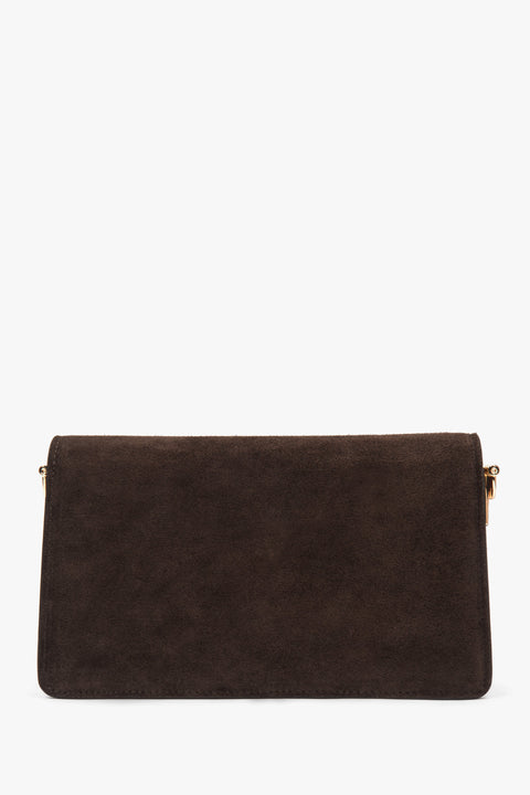 Small dark brown women’s shoulder bag made of genuine velour.