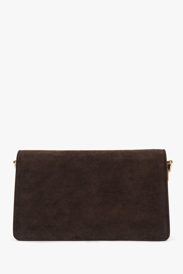 Small dark brown women’s shoulder bag made of genuine velour.