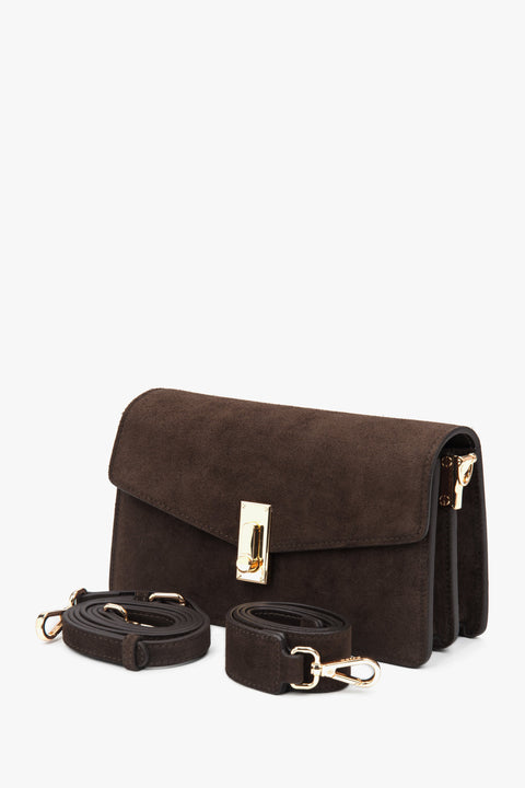 Women’s small dark brown shoulder bag made of genuine velour by Estro.