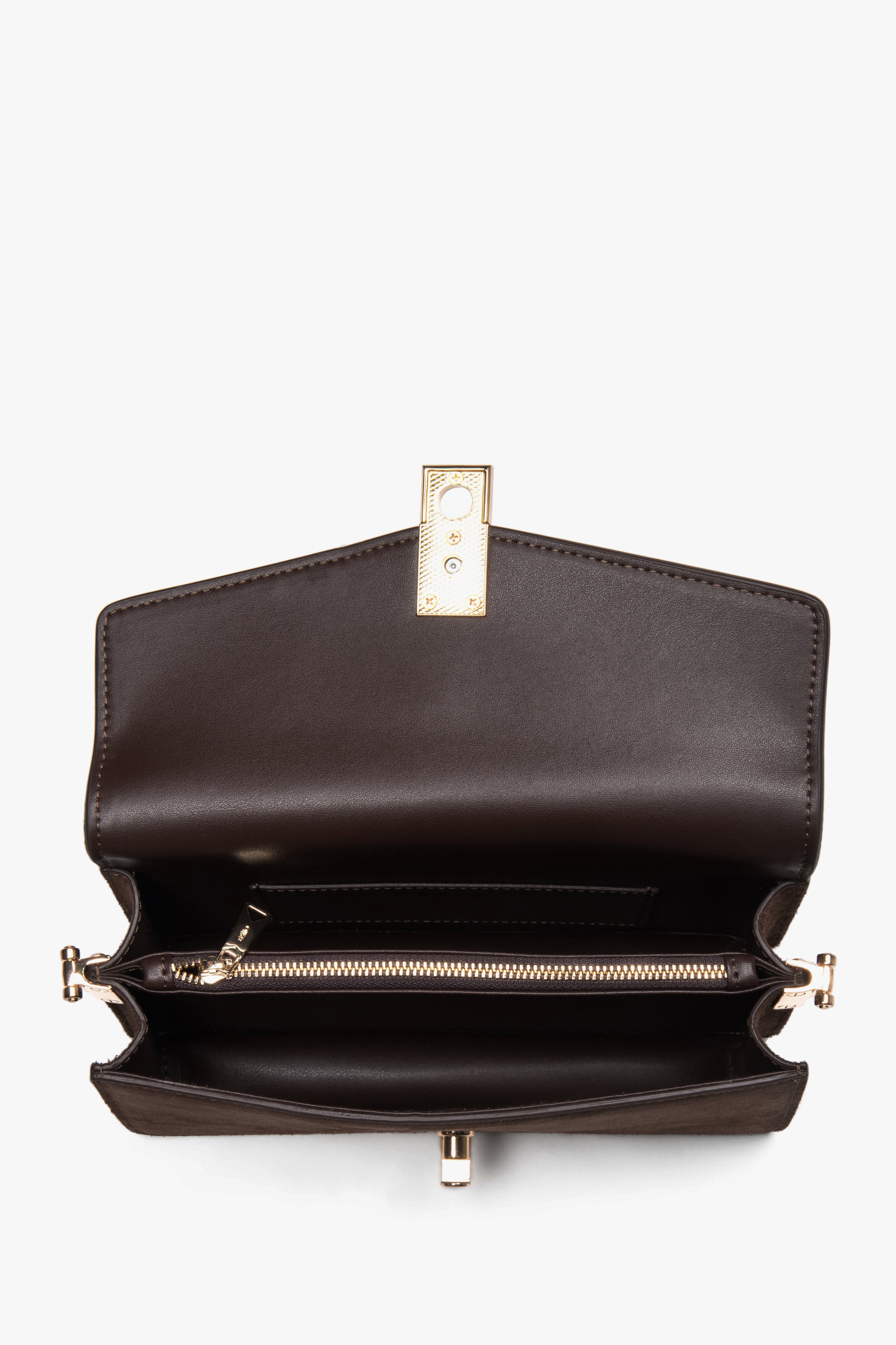 Small women’s shoulder bag, dark brown, made of genuine velour, Estro.