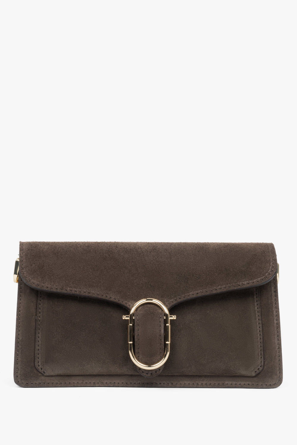 Women's Small Dark Brown Shoulder Bag made of Italian Genuine Velour Estro ER00117943.