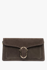 Women's Small Dark Brown Shoulder Bag made of Italian Genuine Velour Estro ER00117943.