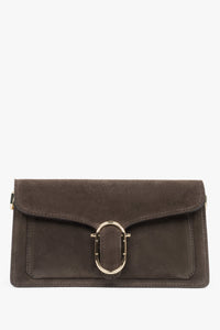 Women's Small Dark Brown Shoulder Bag made of Italian Genuine Velour Estro ER00117943.