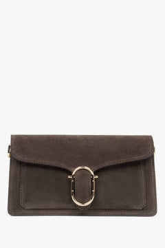 Women's Small Dark Brown Shoulder Bag made of Italian Genuine Velour Estro ER00117943.
